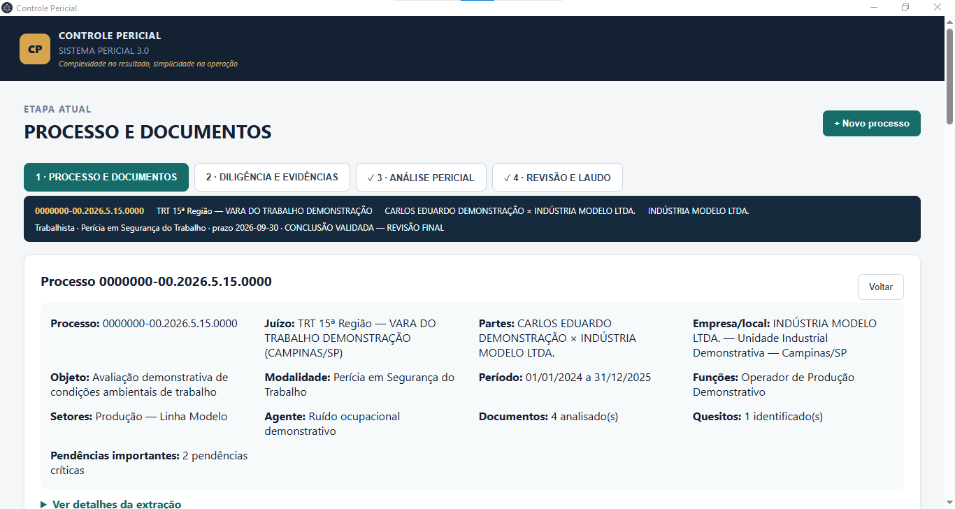 Visão geral do processo demonstrativo no Sistema Pericial 3.0